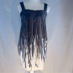 BCBGMAXAZRIA Mini Dress Sundress Gray Cream Pleated Hand Pockets Square Neck 2 👍